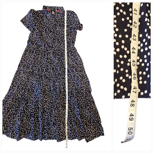 Joules Sadie Dress Navy Polka Dot Print, Tiered, Button Front, Collared, Sz 10 - Picture 10 of 12